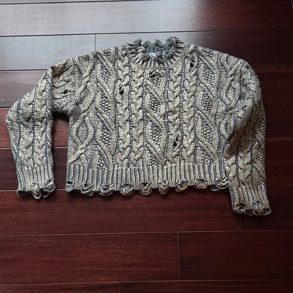 Zara Black and Gray Cable Knit Sweater